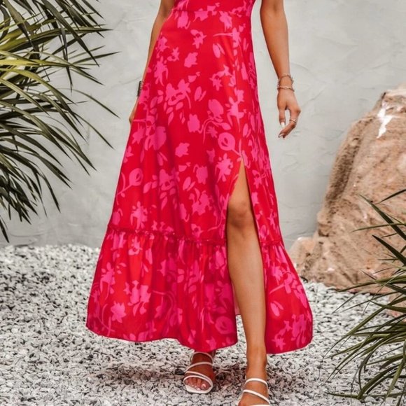 Floral Maxi Dress Red Pink - Picture 3 of 8